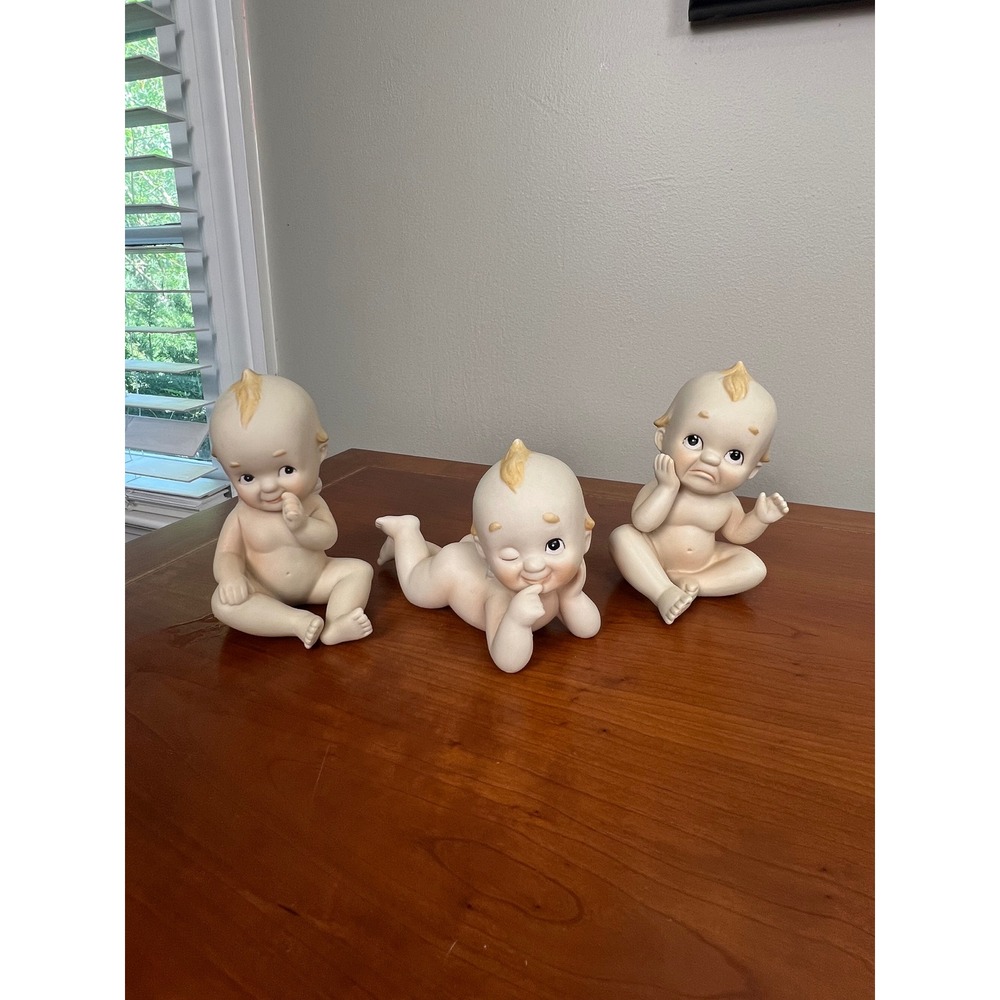 Vintage Lefton Kewpie Baby Figurines Set of 3 Bisque Porcelain 02218 02220